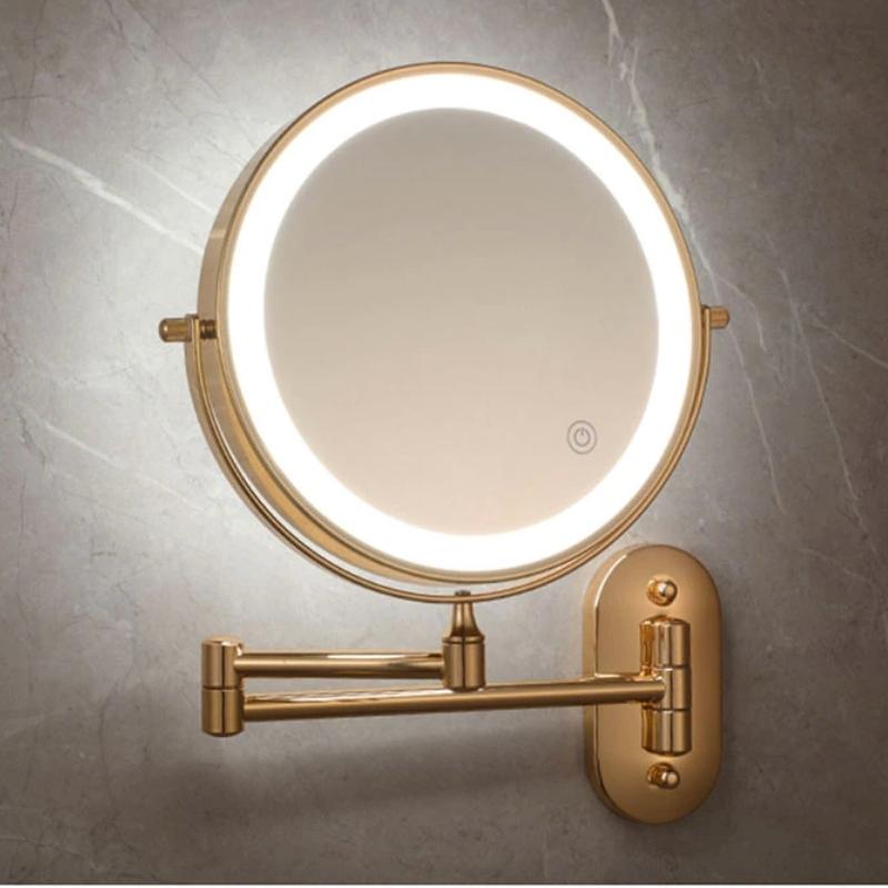 Goldfarbenes, wiederaufladbares LED-Schminkspiegel mit Vergrößerung für Make-up