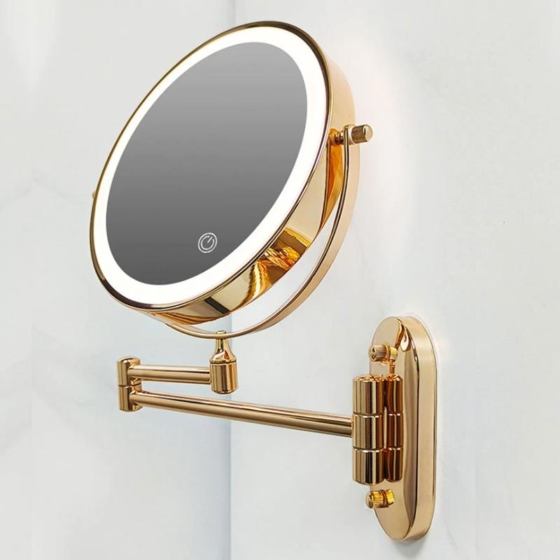 Goldfarbenes, wiederaufladbares LED-Schminkspiegel mit Vergrößerung für Make-up