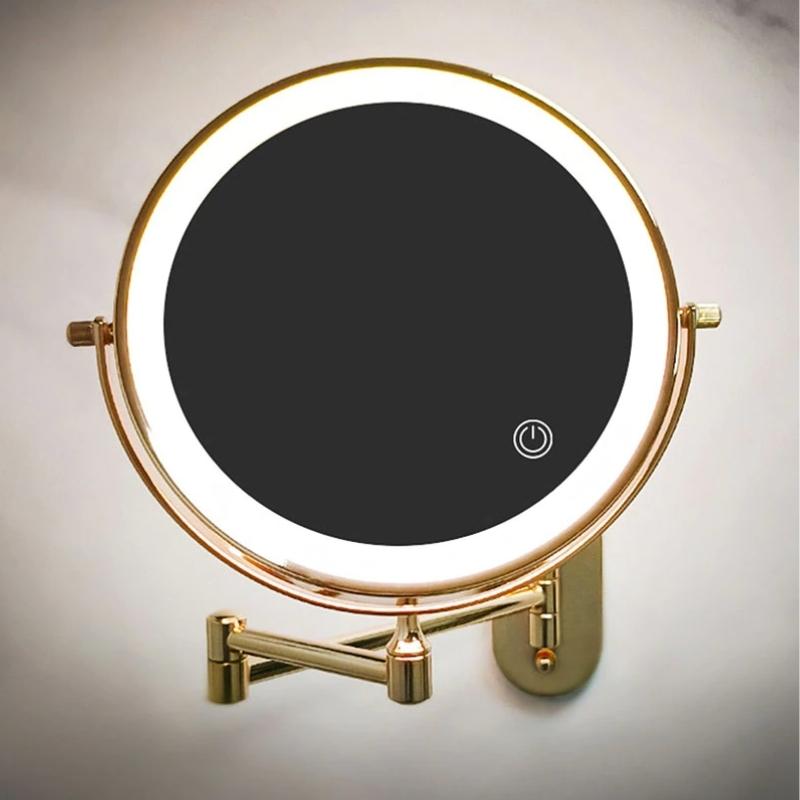 Goldfarbenes, wiederaufladbares LED-Schminkspiegel mit Vergrößerung für Make-up