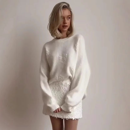 Pull NALIA™Élégance Florale en Maille Jacquard