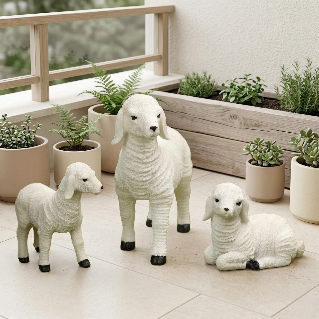 Verspielte Mini-Lamm-Gartenfigur für Blumentopfdekoration | Rosalyssa