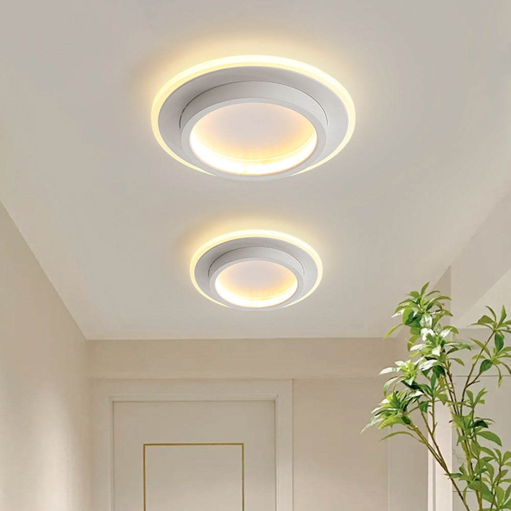 Luz de techo LED redonda con anillo halo, montaje empotrado de metal y acrílico
