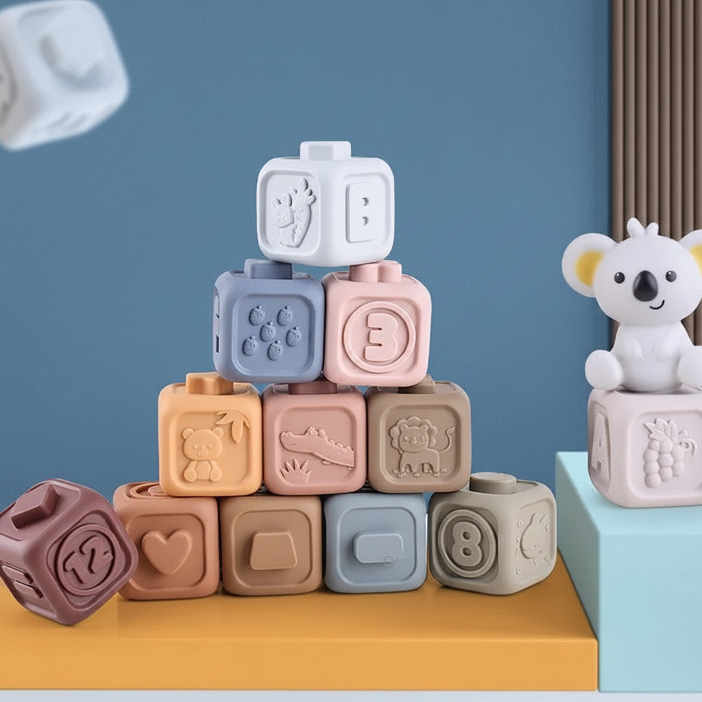 Soft Sensory Stacking Blocks With Teething Cubes For Babies