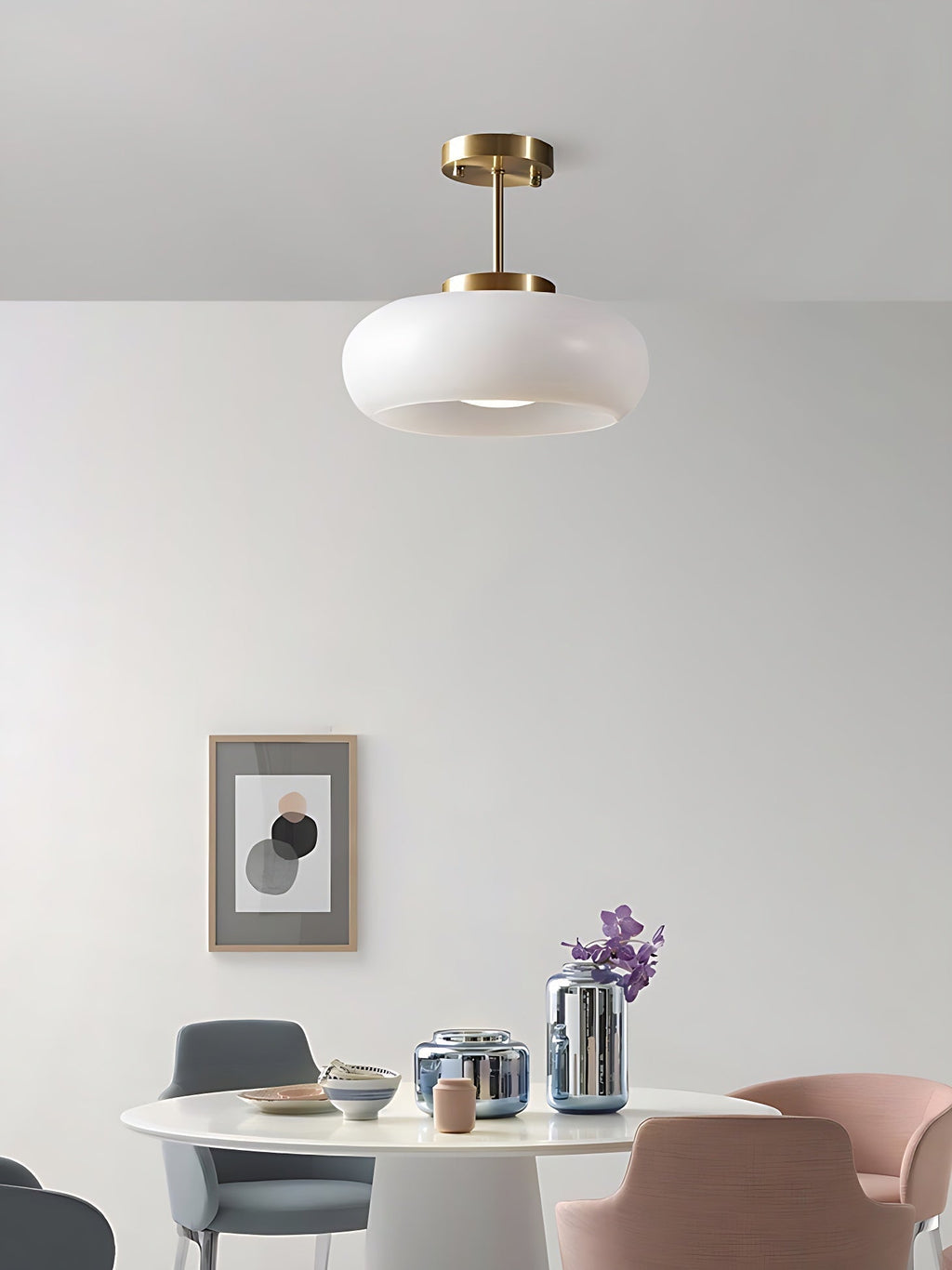 Plafonnier disque en verre style Bauhaus en laiton ou finition chrome, verre orange-jaune ou blanc