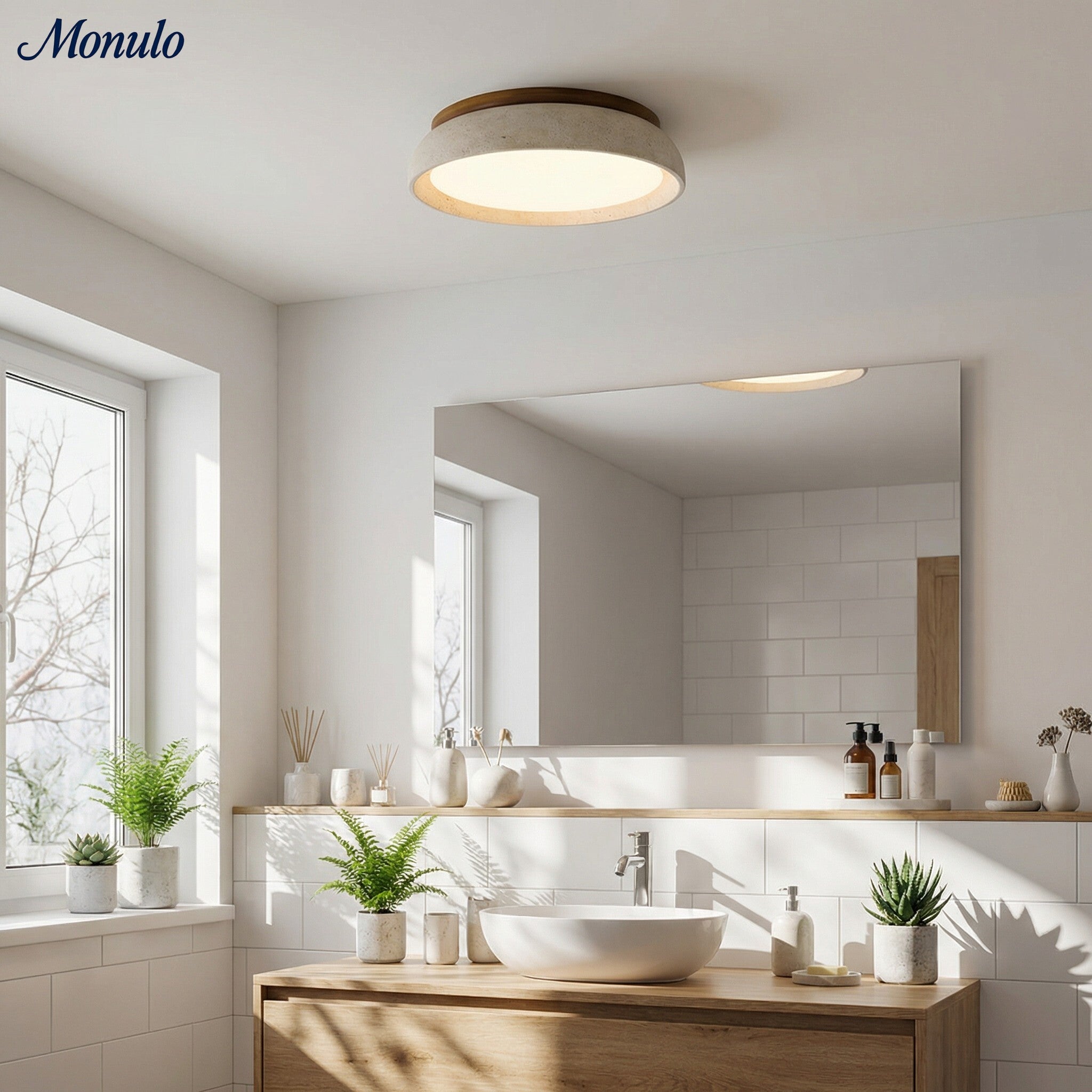 Beige Travertine Ceiling Lamp Sculpture, Natural Stone, Scandinavian Warm Glow, 30cm 43cm