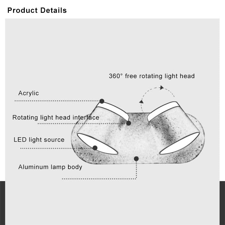 Lampa ścienna LED Aurora z obrotowym cylindrycznym kloszem i opcjami 1/2/3 płomieni