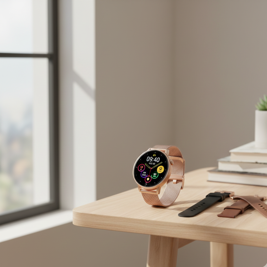 Montre connectée AMOLED pour femmes avec design étanche et appel Bluetooth | Rosalyssa