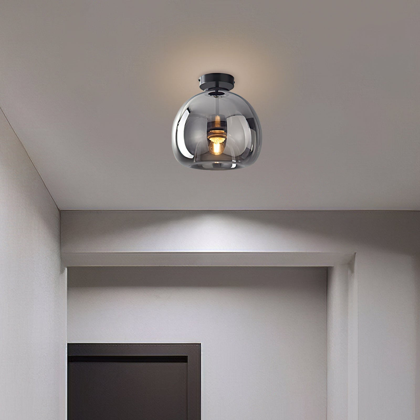 Retro ravfarvet glas loftslampe med skærm i bobleglas