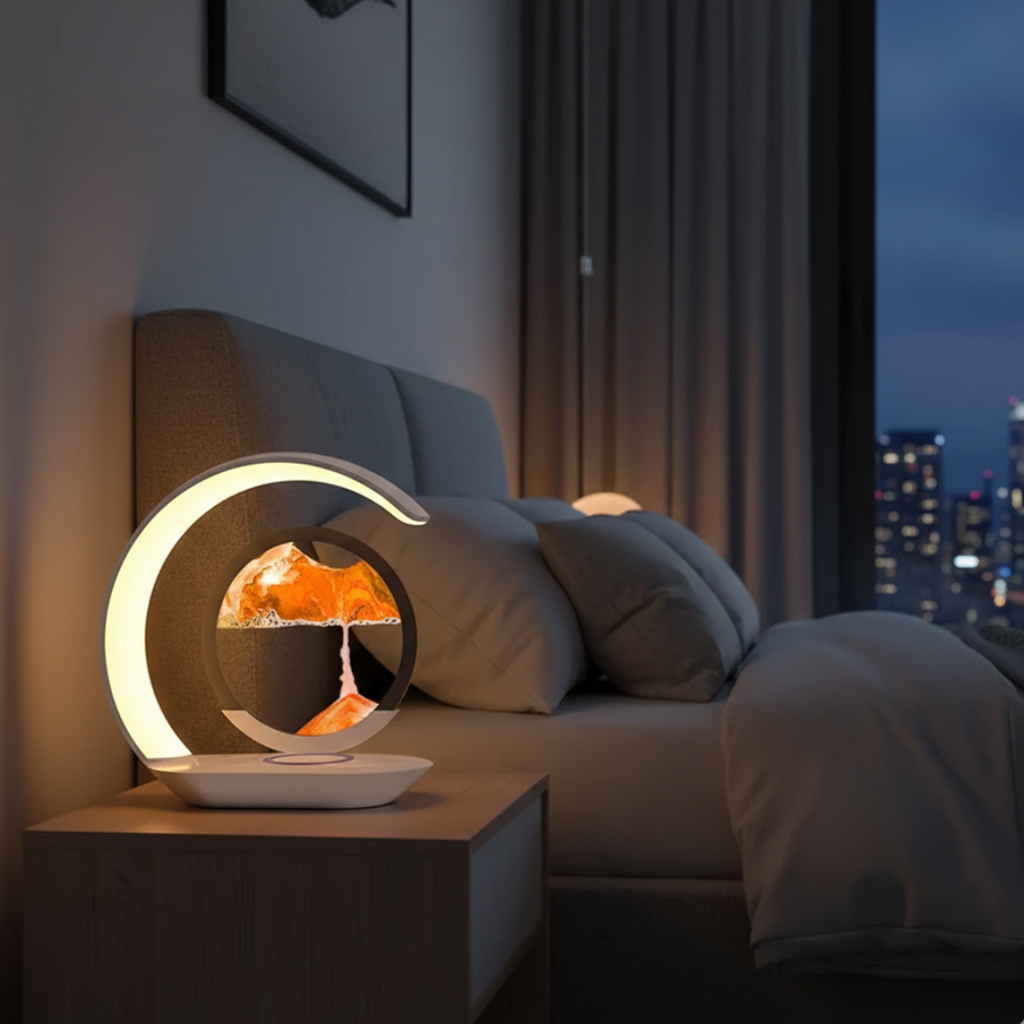 LED-timeglasbordlampe med trådløs opladning | Rosalyssa