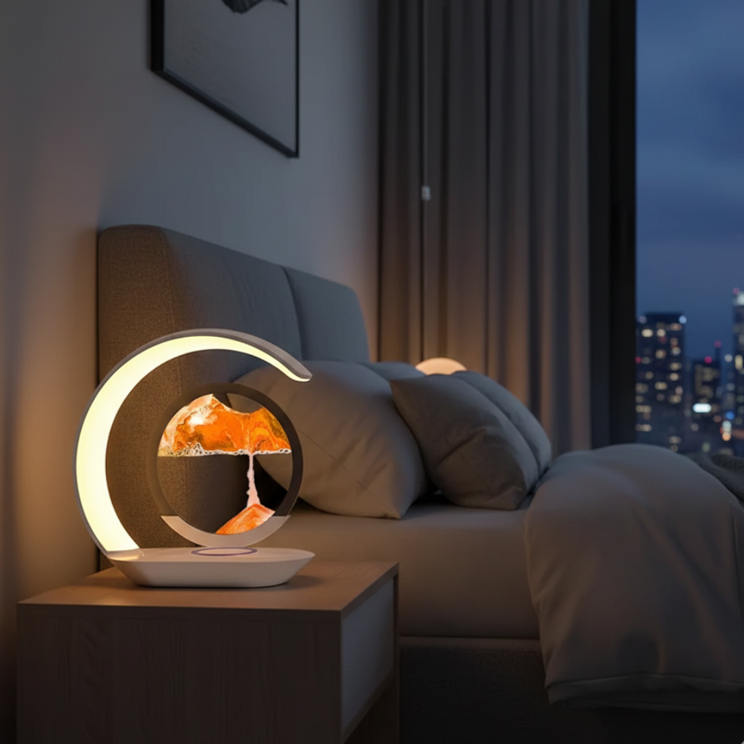 LED-timeglasbordlampe med trådløs opladning | Rosalyssa