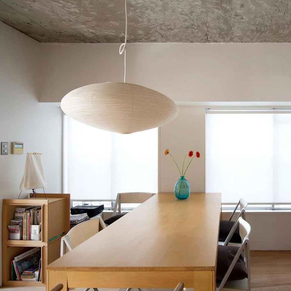 Lampada da soffitto Japandi in carta di gelso con LED bianco geometrico 50/60 cm
