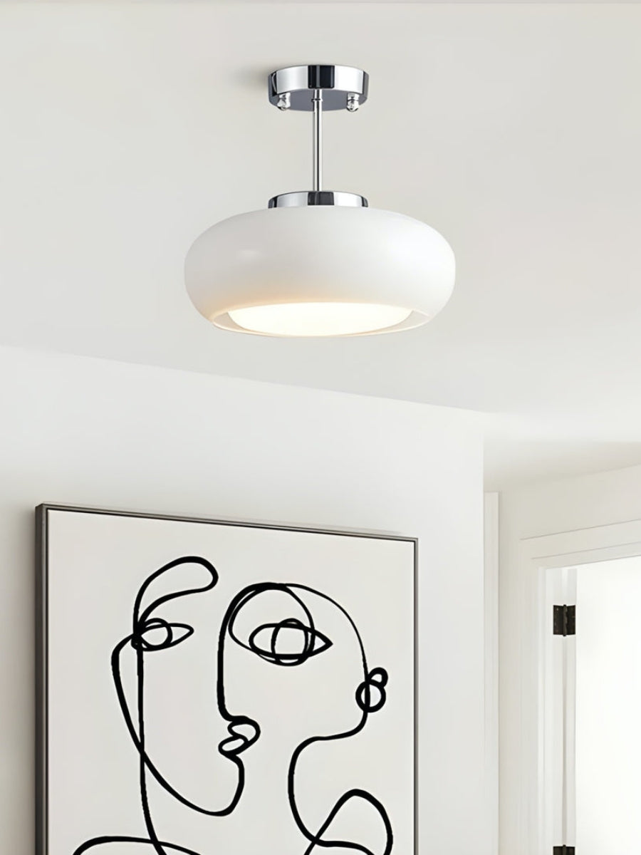 Plafonnier disque en verre style Bauhaus en laiton ou finition chrome, verre orange-jaune ou blanc