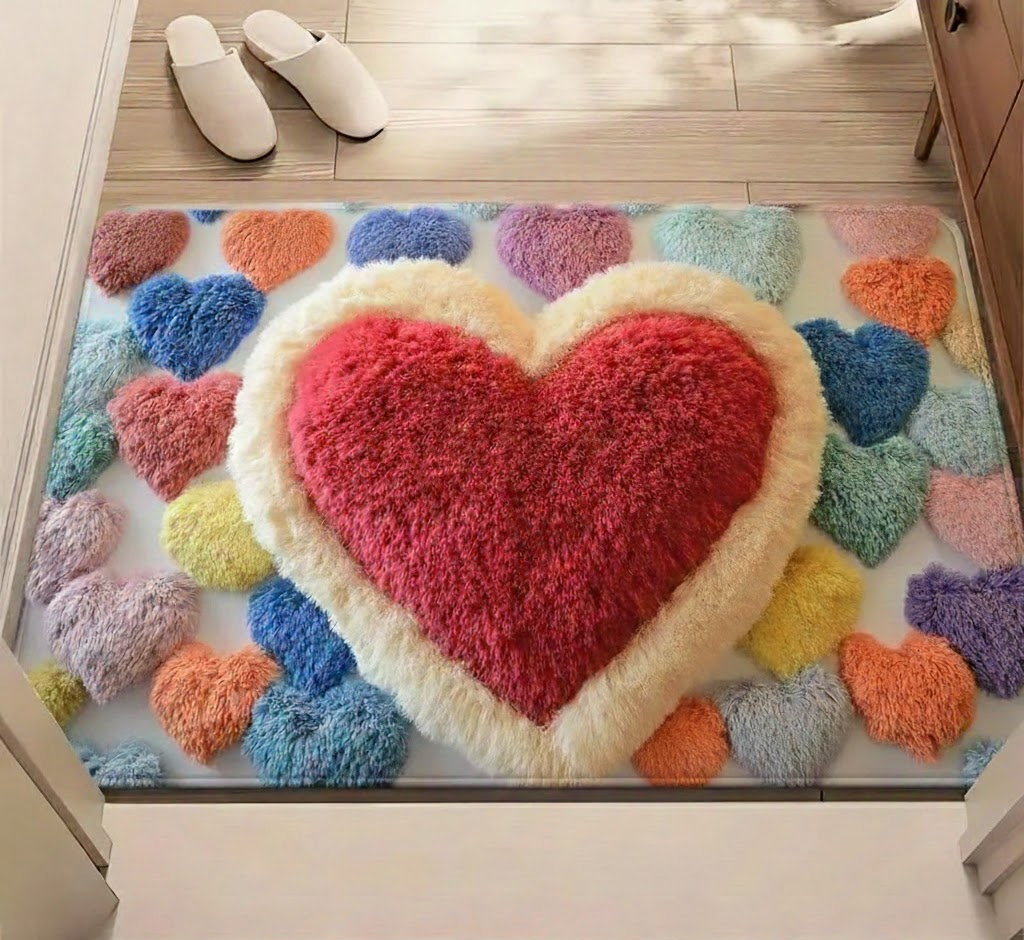 Cozy Entrance Doormat With Heart Pattern And Durable Polyester