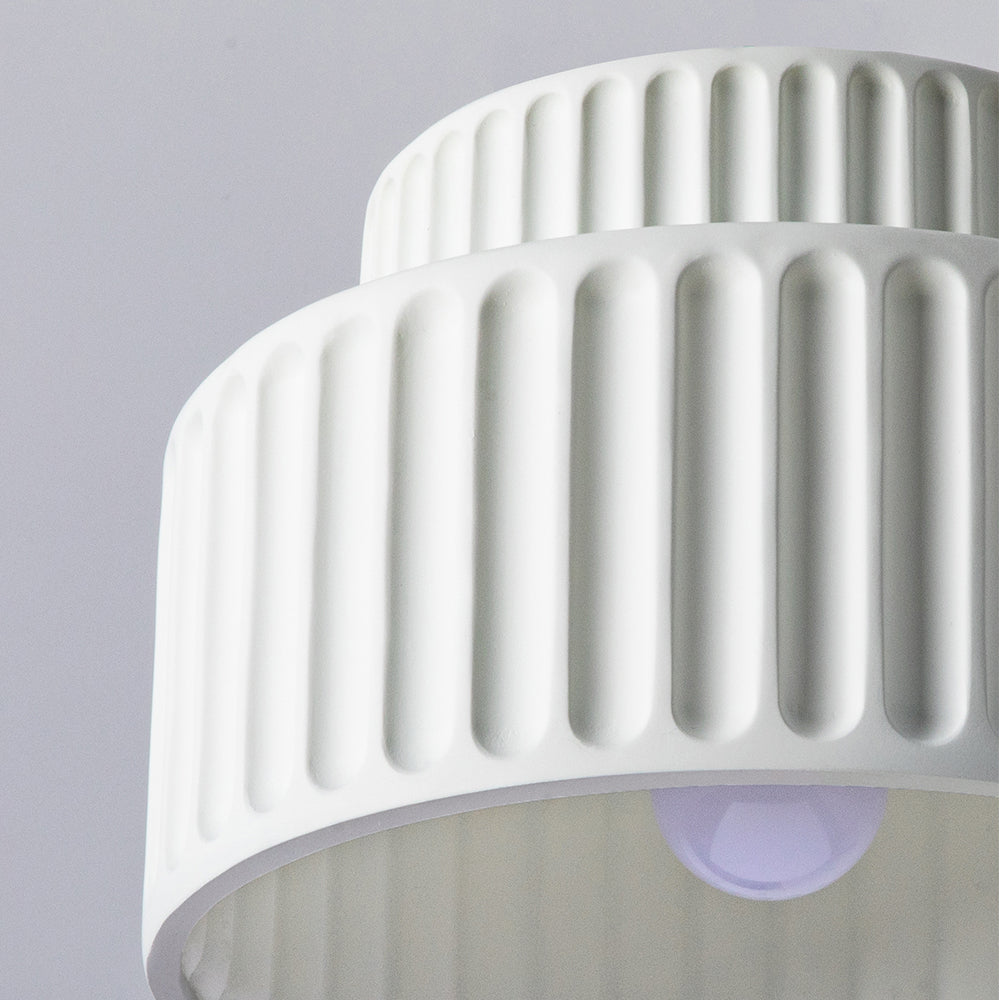 Lampada da soffitto in resina rigata E27 bianca design compatto retrò per soggiorno
