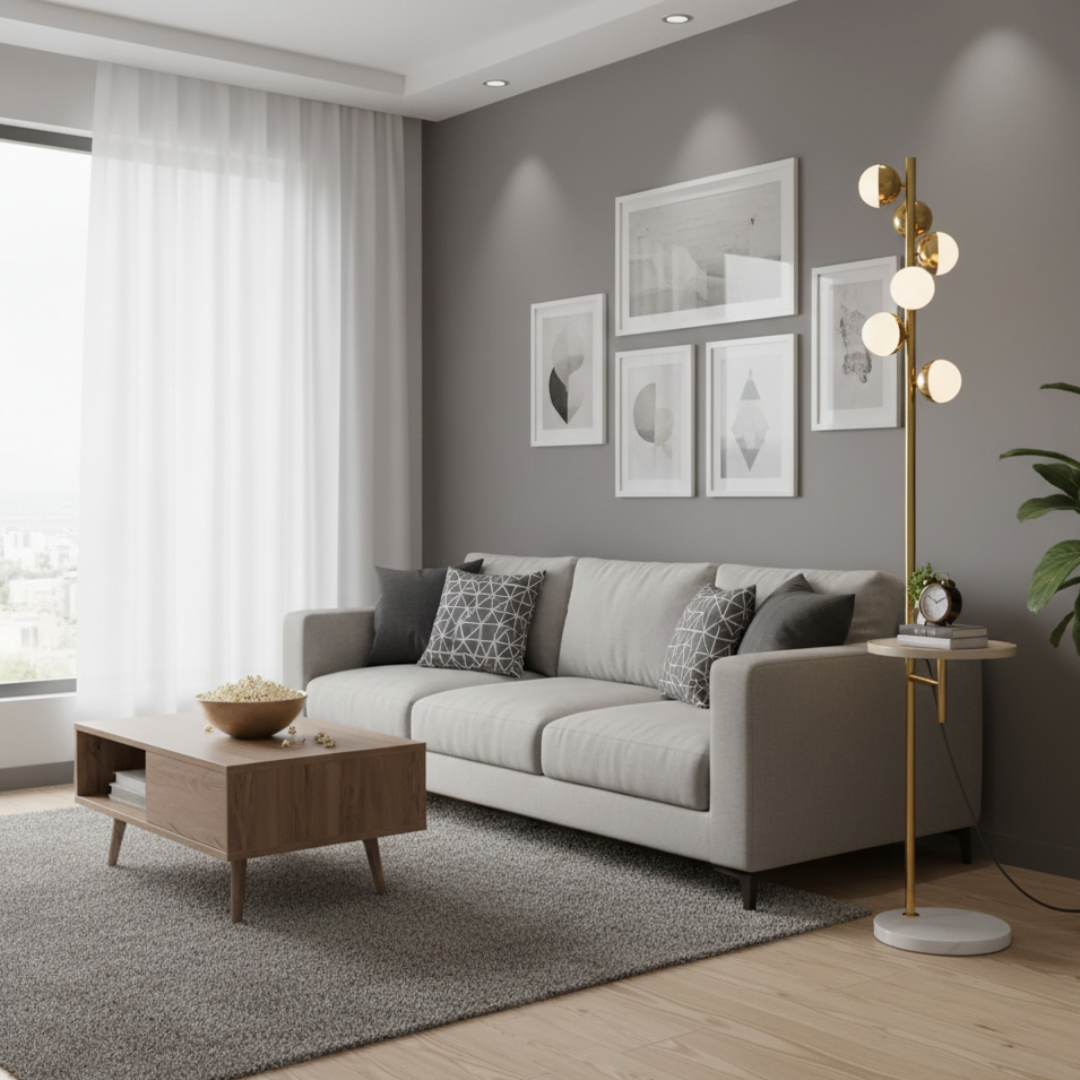 Lampadaire moderne avec table intégrée pour salon | Rosalyssa
