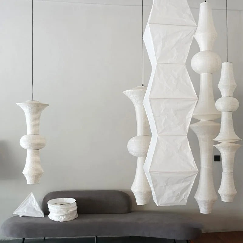 Luma-valaisimet, joissa on veistoksellinen muoto ja japanilainen geometrinen minimalismi