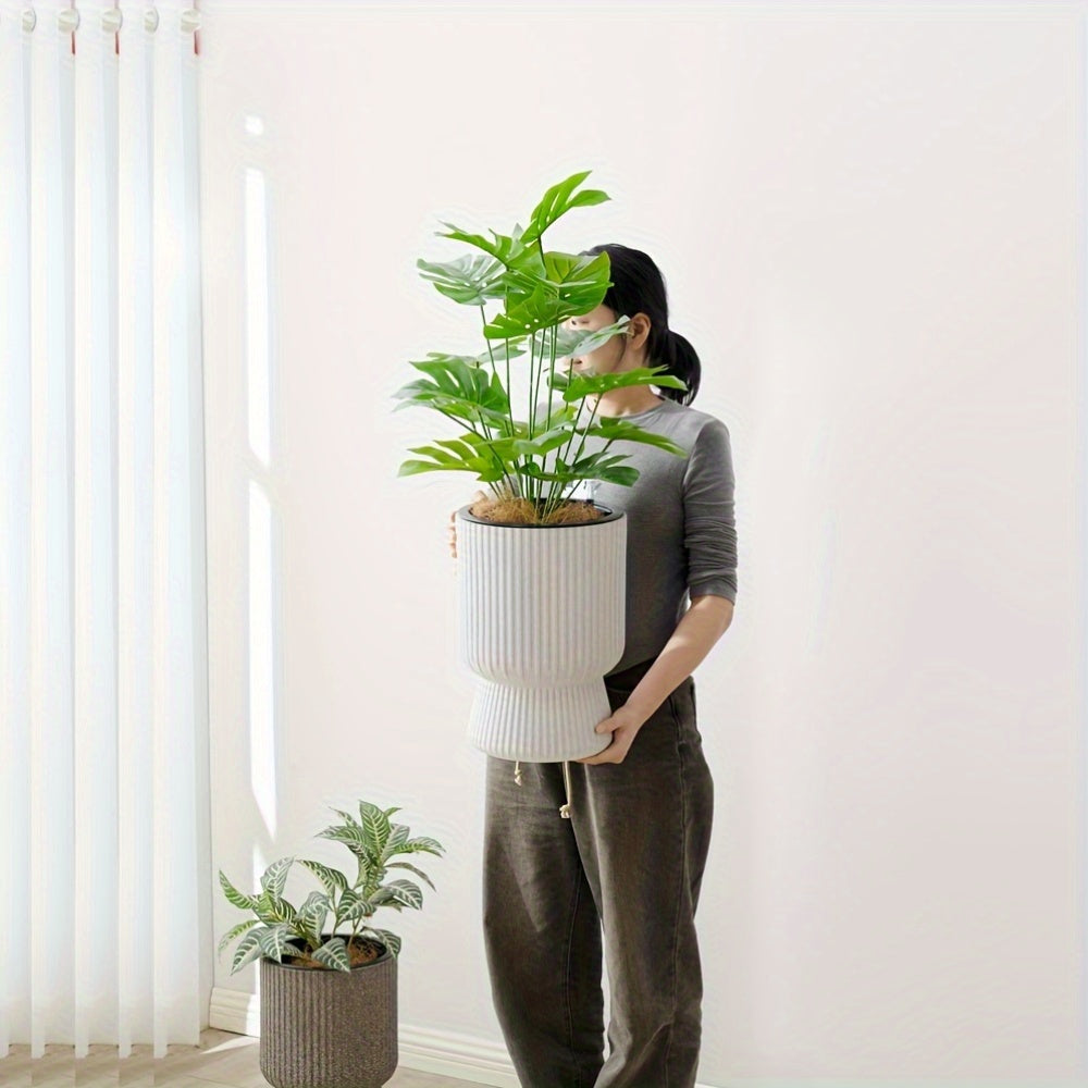 White Self-Watering Planter With Wine Glass Design and Water Level Indicator