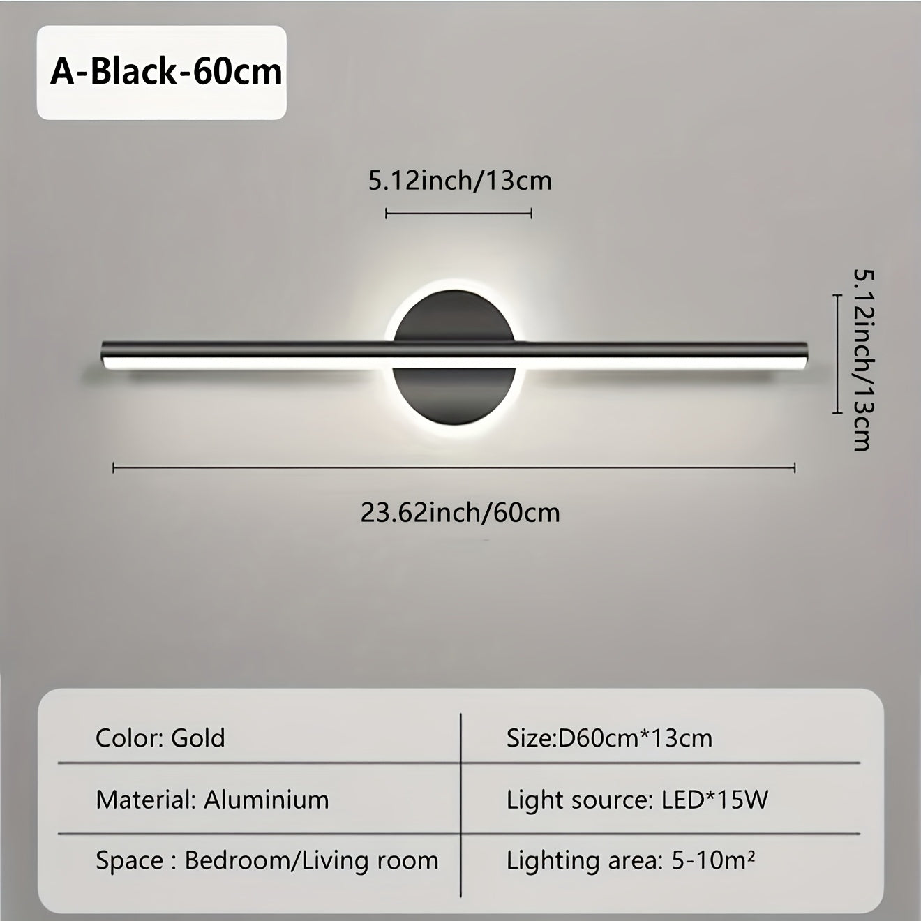 Luxusní LED nástěnné zrcadlo v černé a zlaté barvě, minimalistický styl