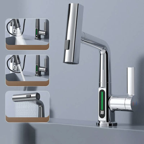 AquaNova Wasserhahn mit 360-Grad-Drehung und LED-Temperaturanzeige