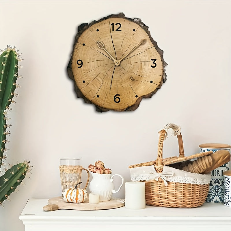 Houten klok met schijf en natuurlijke boomstamlook voor rustieke woondecoratie