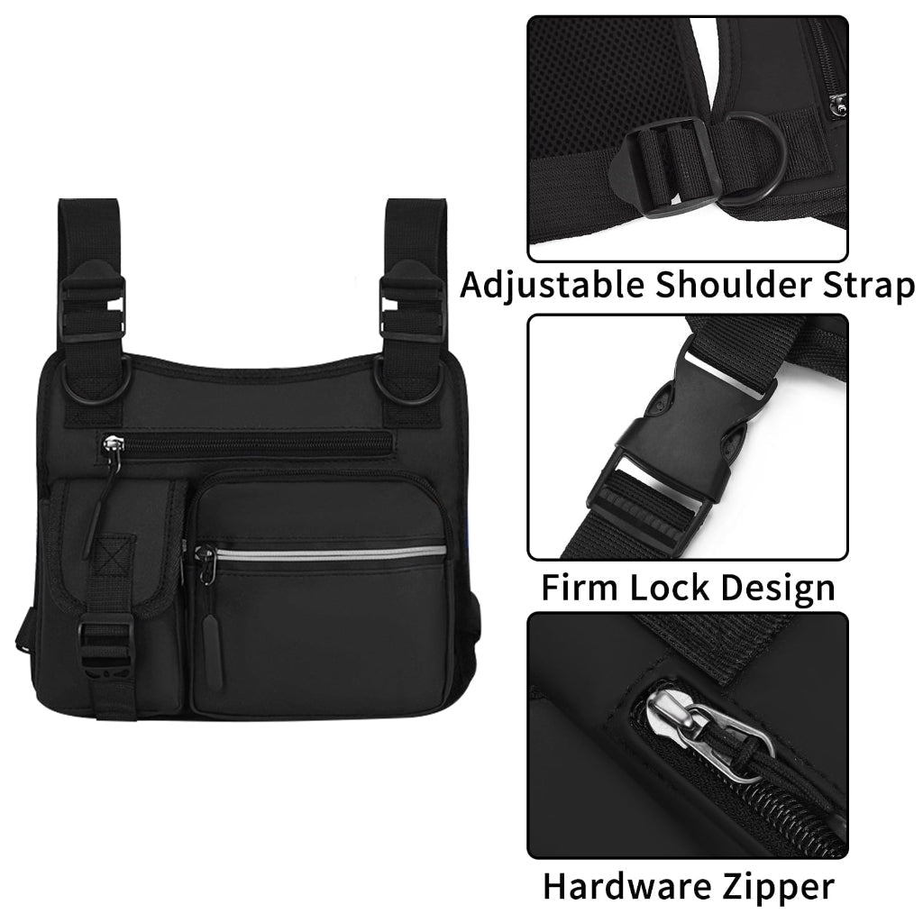 حقيبة صدر قابلة للتعديل تكتيكية بحمالة عرض مع عدة جيوب
