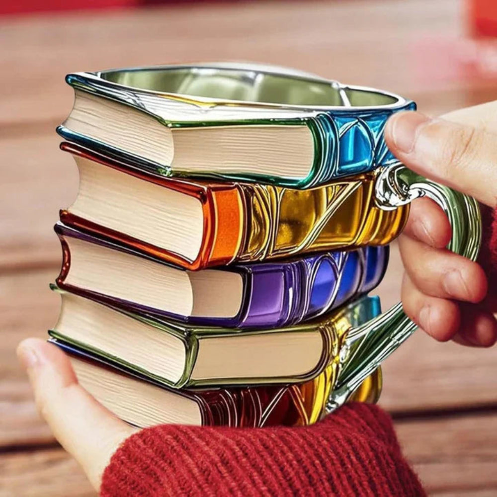 Tazza 3D per amanti del caffè con tema libro e decorazione da scrivania