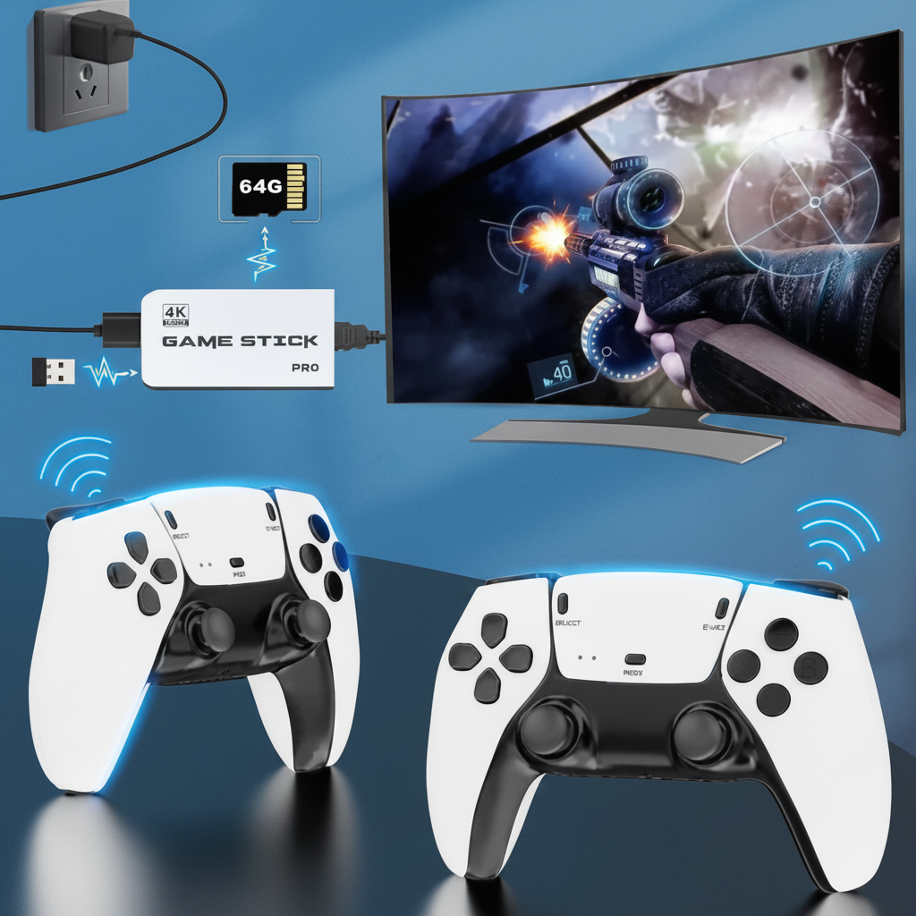 4K Retro Gaming Console Stick With Wireless Controllers