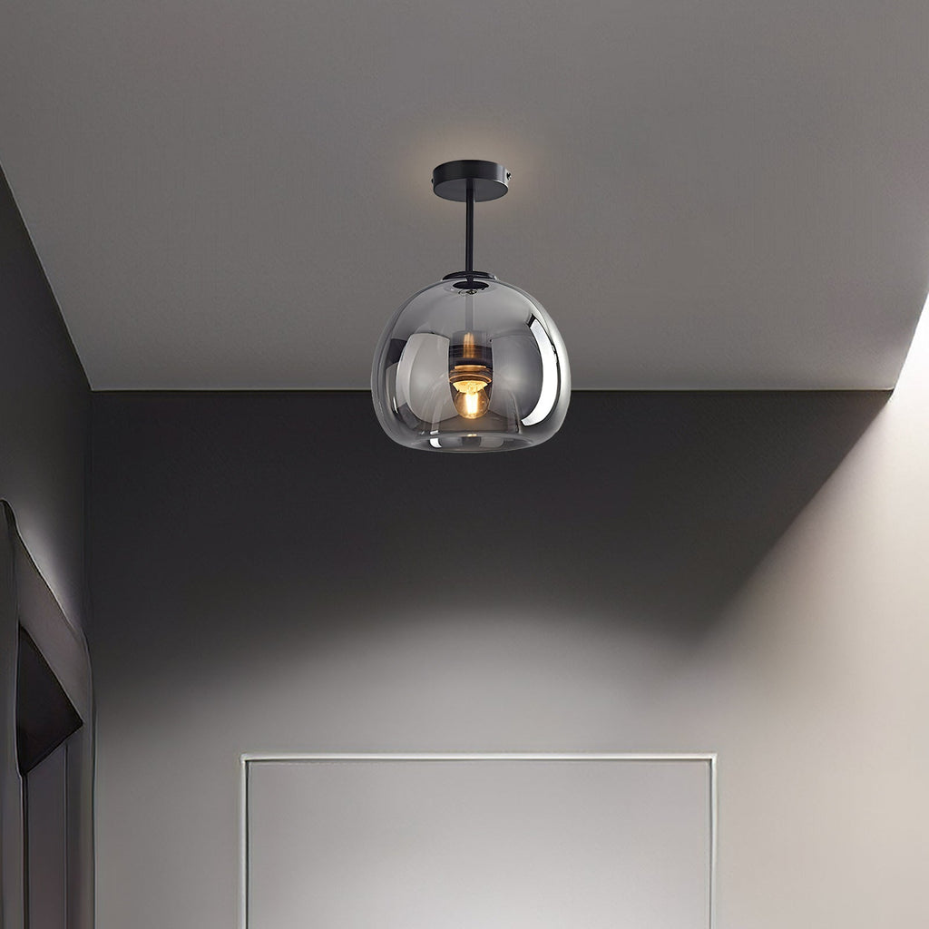 Retro ravfarvet glas loftslampe med skærm i bobleglas