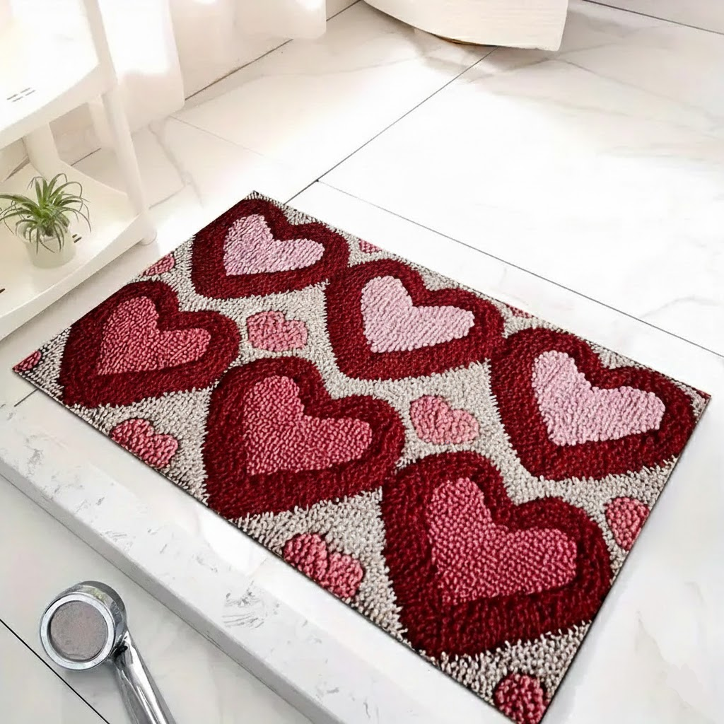 Cozy Entrance Doormat With Heart Pattern And Durable Polyester