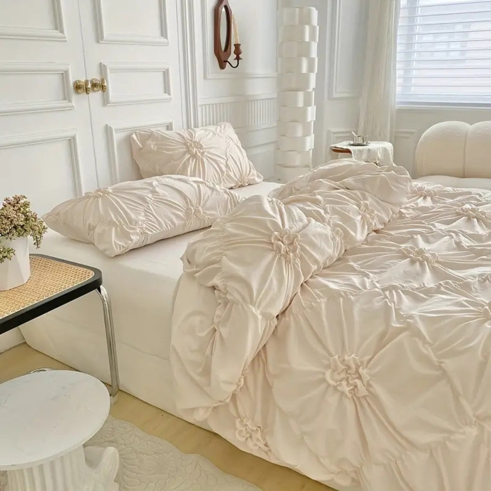 Floral Pleated Quilt Cover Set for Bedroom Bedding