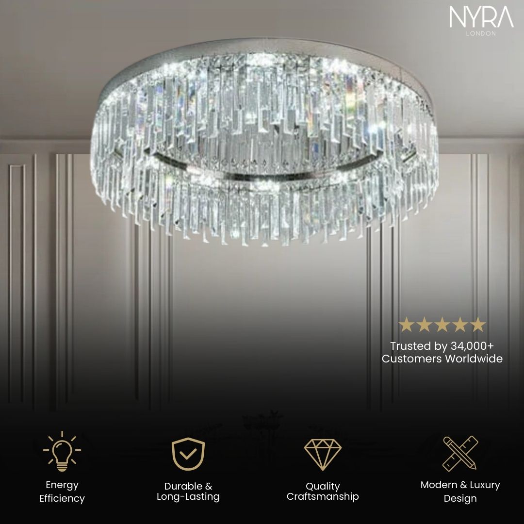 Empressa Crystal belysningskollektion med rustfrit stål og K9-krystaller