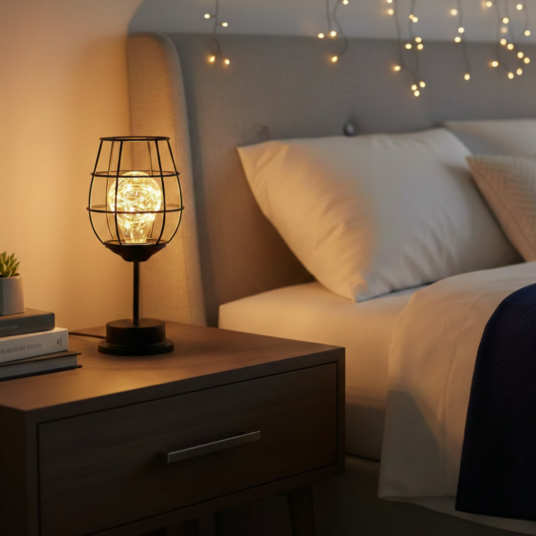 Industrial Cage Table Lamp For Indoor Living Rooms | Rosalyssa