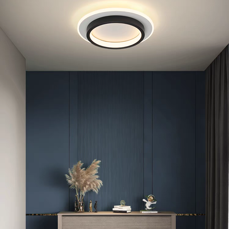 Luz de techo LED redonda con anillo halo, montaje empotrado de metal y acrílico