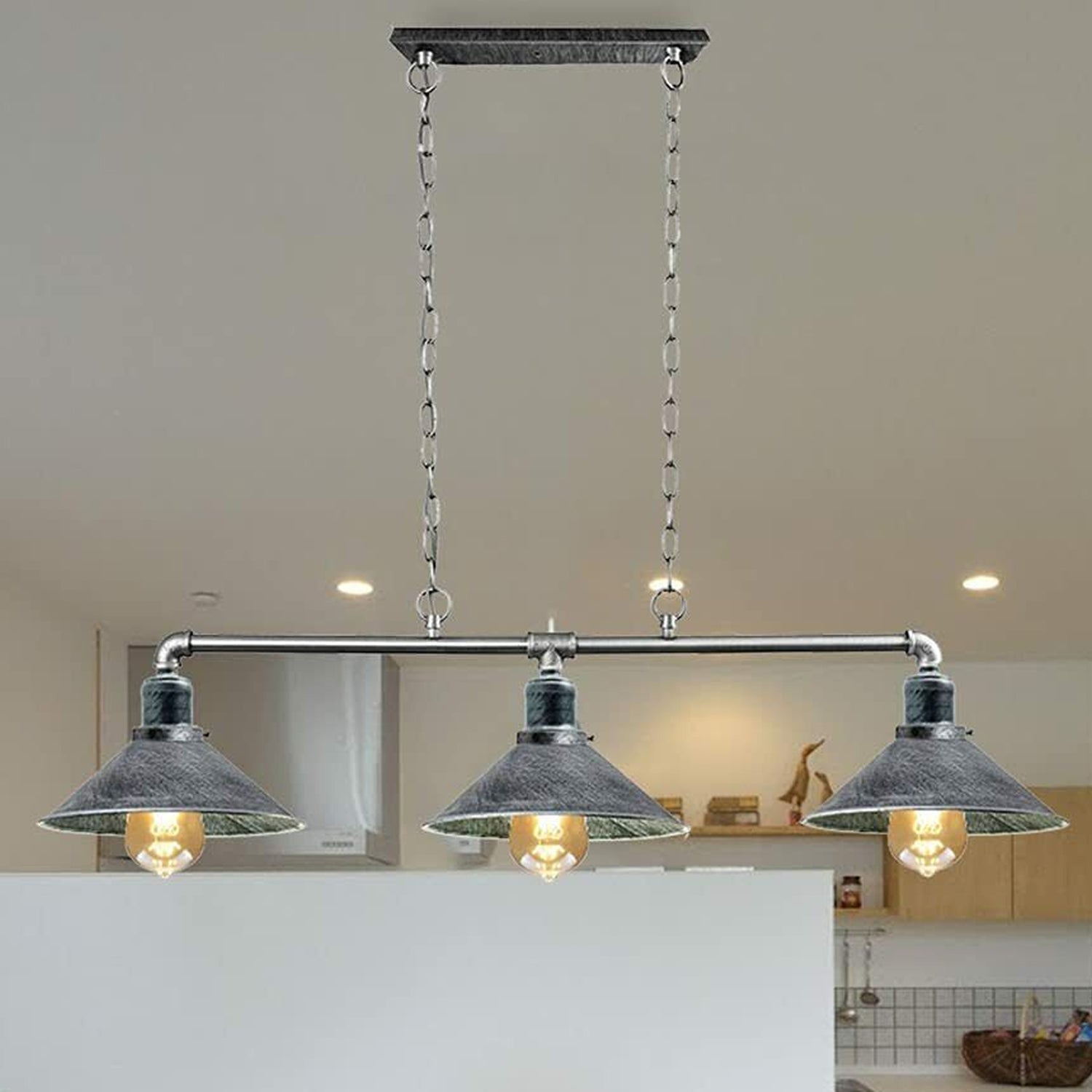Industrial Black Metal Ceiling Lamp, 3-E27 Vintage Style For Dining Room And Kitchen