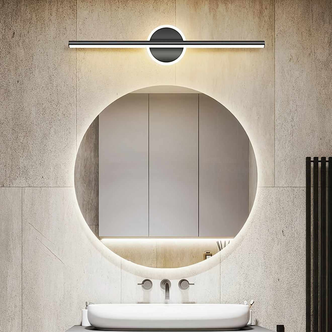 Luxusní LED nástěnné zrcadlo v černé a zlaté barvě, minimalistický styl