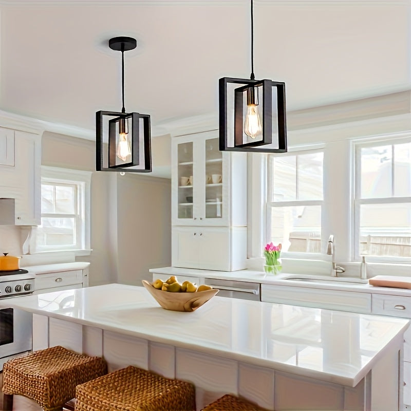 Geometric Industrial Pendant Light With Metal Frame For Modern Living Spaces