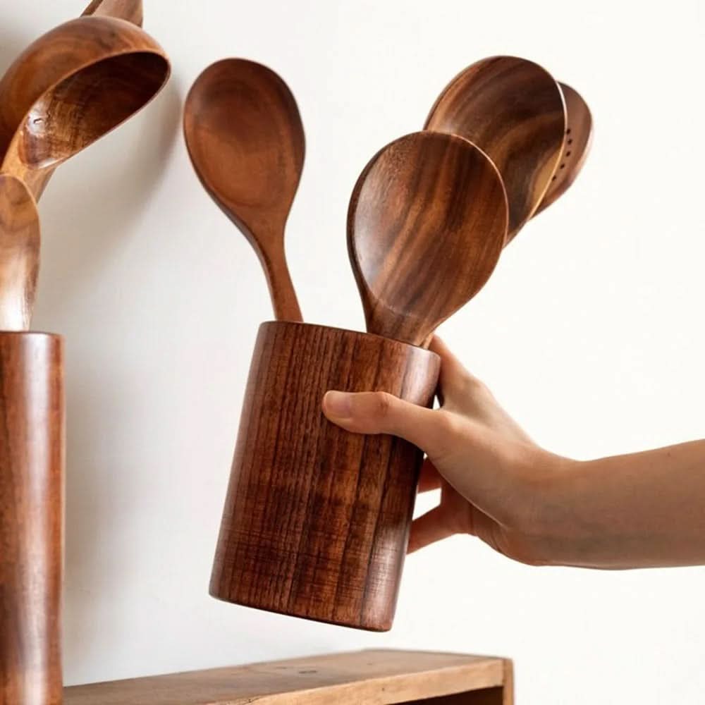 Teak Kitchen Utensil Set For Elegant Cooking In Modern Kitchen