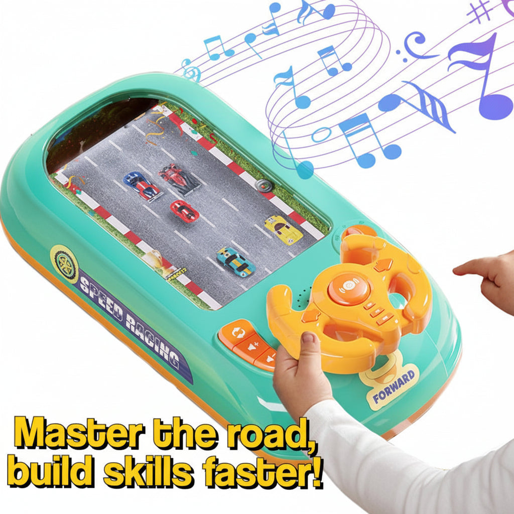 Kids Racing Console With Interactive Toy Steering Wheel