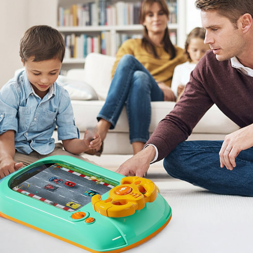 Kids Racing Console With Interactive Toy Steering Wheel