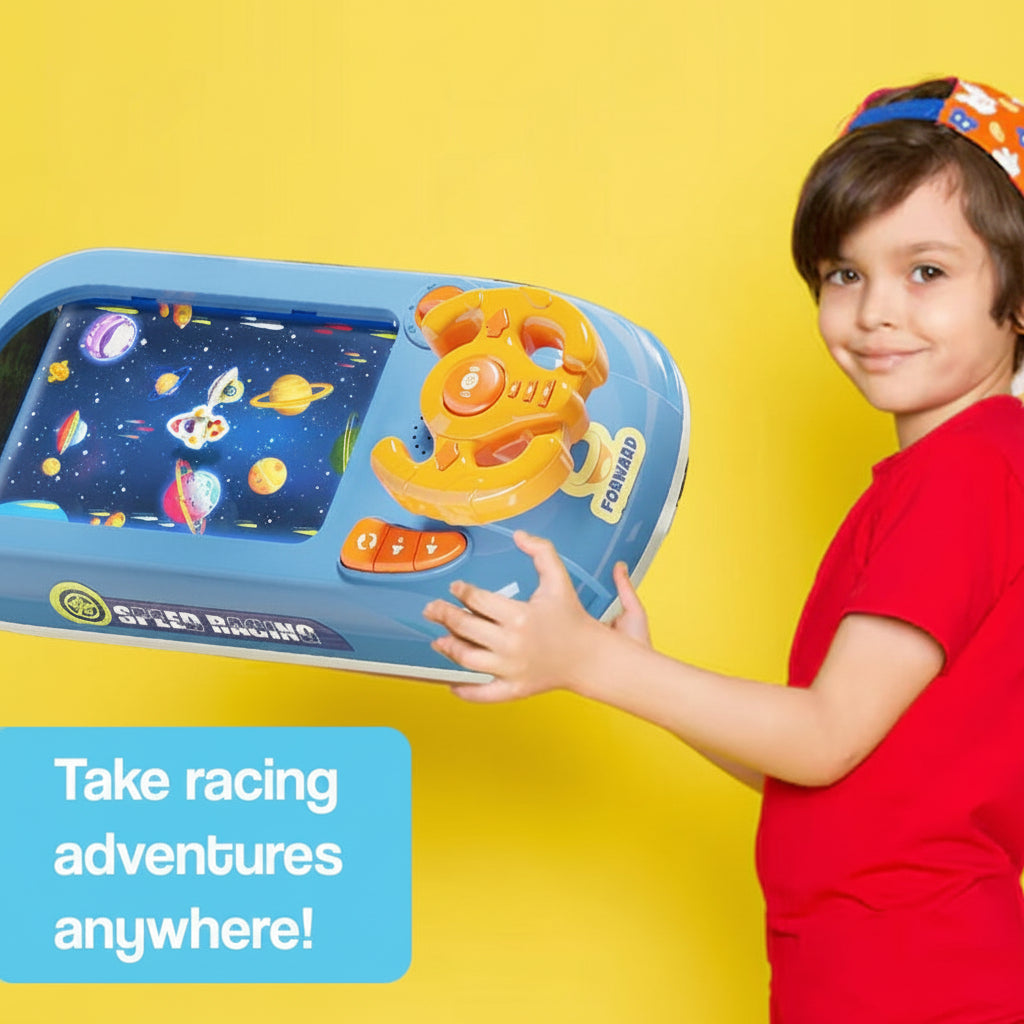 Kids Racing Console With Interactive Toy Steering Wheel