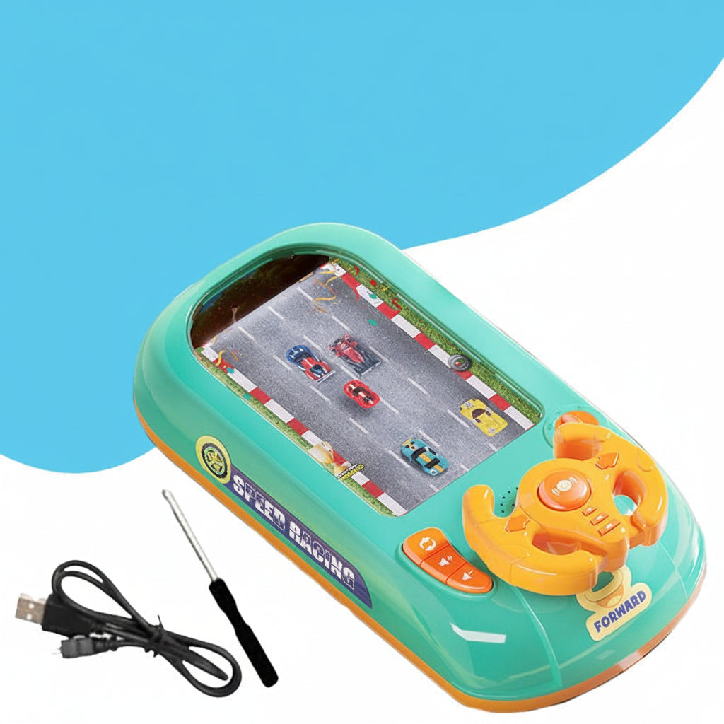 Kids Racing Console With Interactive Toy Steering Wheel