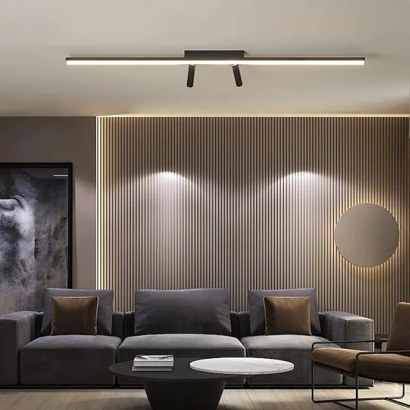 Black Linear LED Ceiling Light With Adjustable Spotlights 80–100cm
