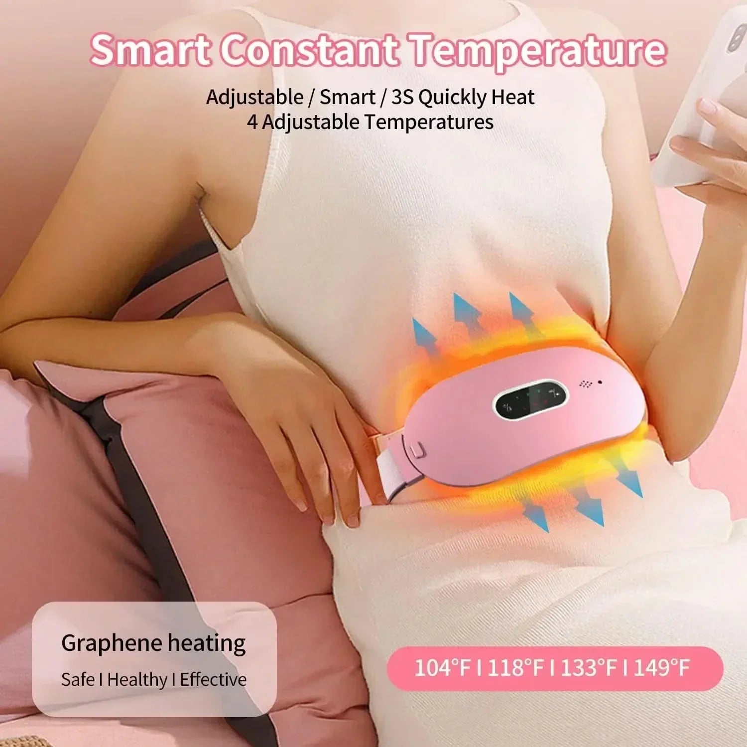 وسادة تدليك محمولة CalmiWave لتخفيف آلام الدورة الشهرية، حرارة واهتزاز الجرافين