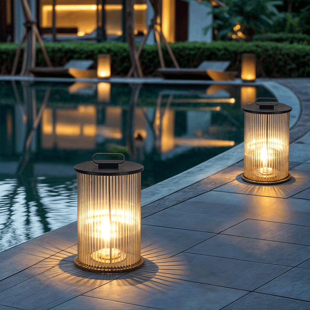 Solmere Ribbede Glas Udendørs Lanterne Lampe Vandtæt Havebelysning