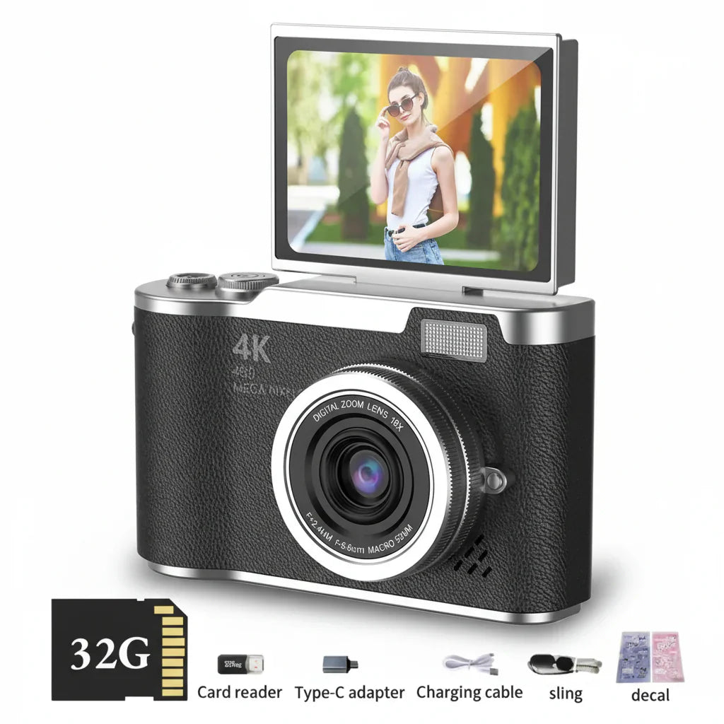 Appareil photo numérique à écran rabattable 4K avec 48MP et zoom 8X pour photos et vidéos