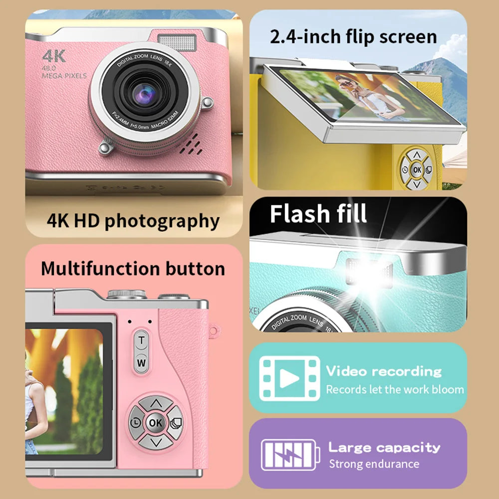 Appareil photo numérique à écran rabattable 4K avec 48MP et zoom 8X pour photos et vidéos