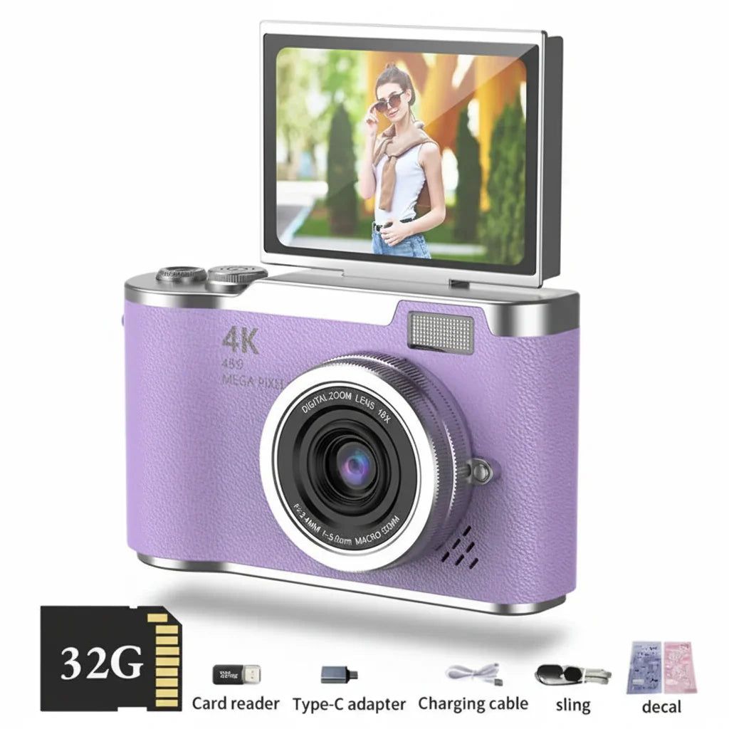 Appareil photo numérique à écran rabattable 4K avec 48MP et zoom 8X pour photos et vidéos