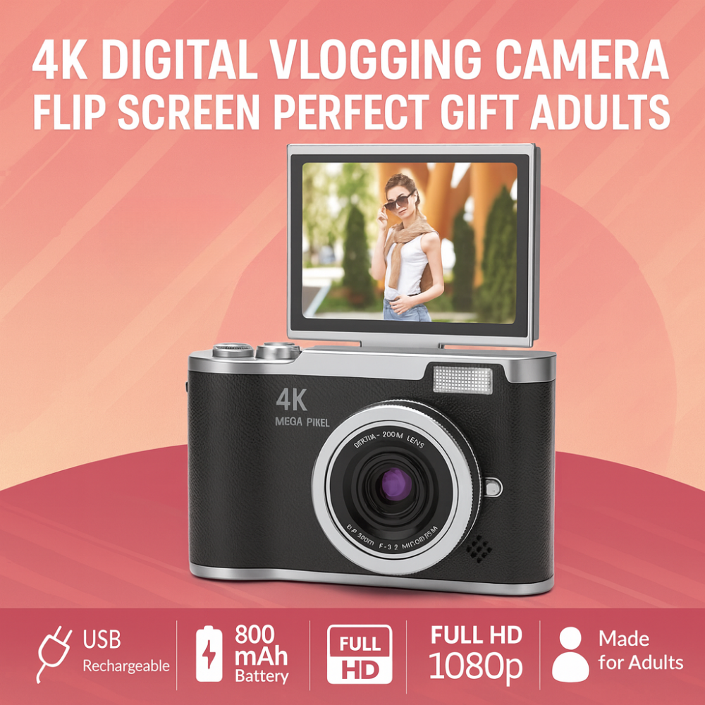 Cámara de Vlogging 4K con Diseño Compacto y Pantalla Giratoria para Grabación Fácil