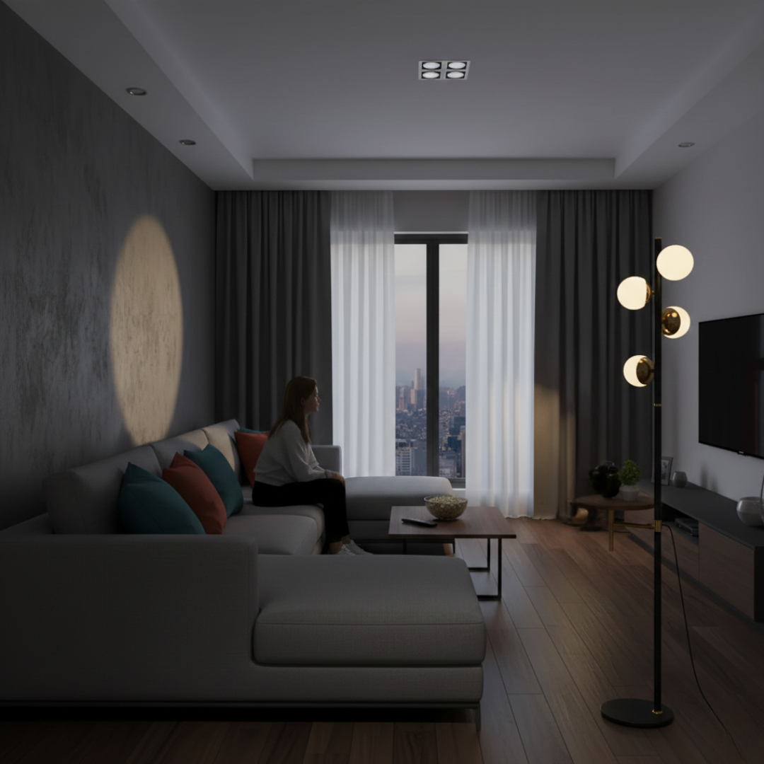 Lampadaire moderne avec table intégrée pour salon | Rosalyssa