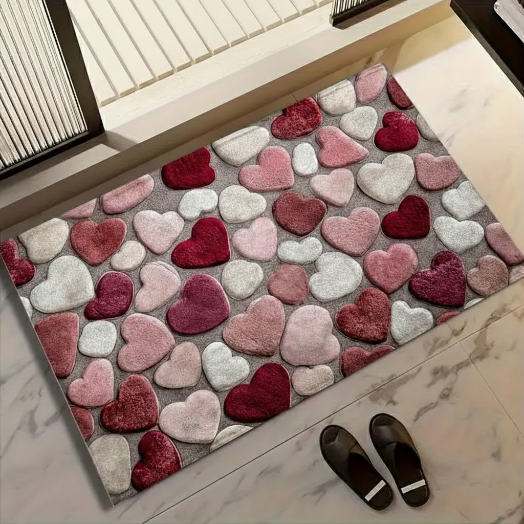 Cozy Entrance Doormat With Heart Pattern And Durable Polyester